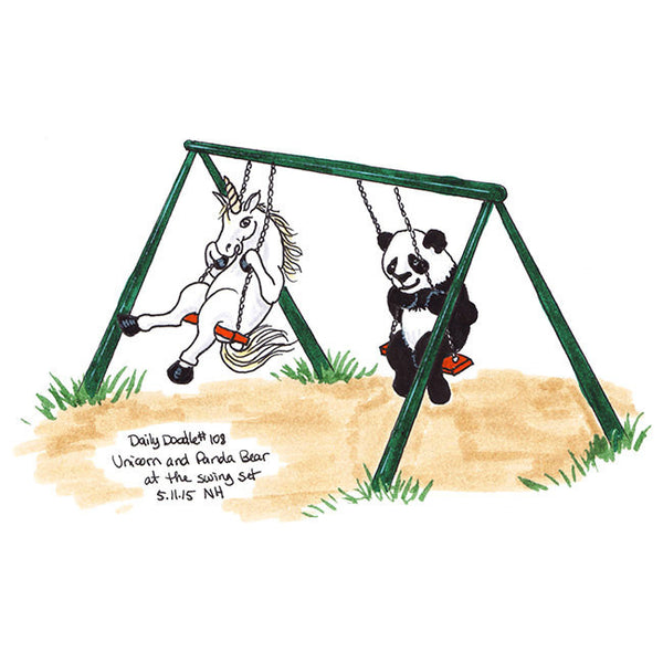 No.108 Unicorn and panda bear on the swing set